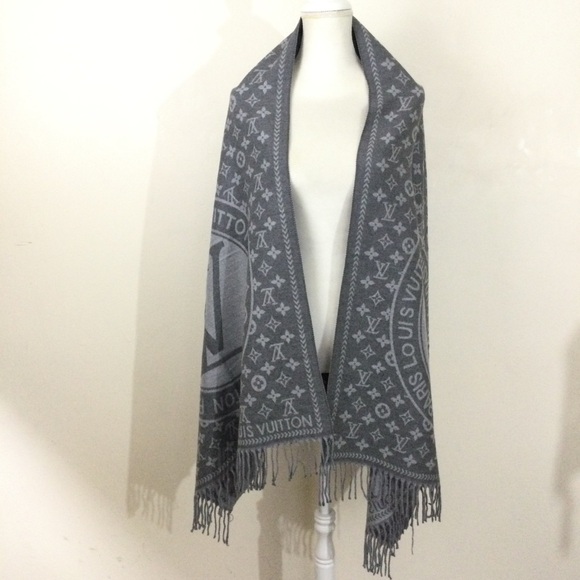 LV Neck Scarf Gray Cashmere Shawl Cashmere - Picture 1 of 7